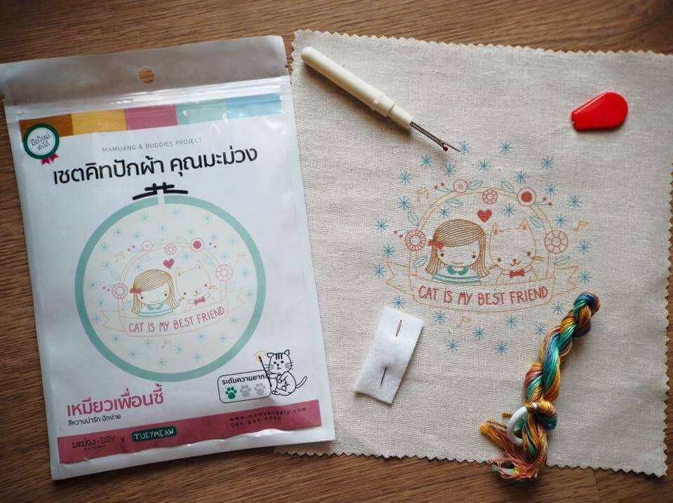 ชุดคิทปักผ้า คุณมะม่วง ลายเหมียวเพื่อนซี้